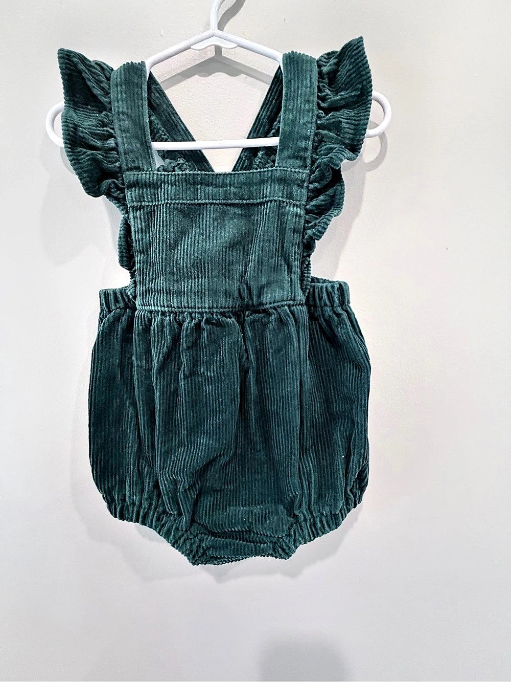 Old Navy Ruffled Corduroy Overall Romper Green Baby 18-24M